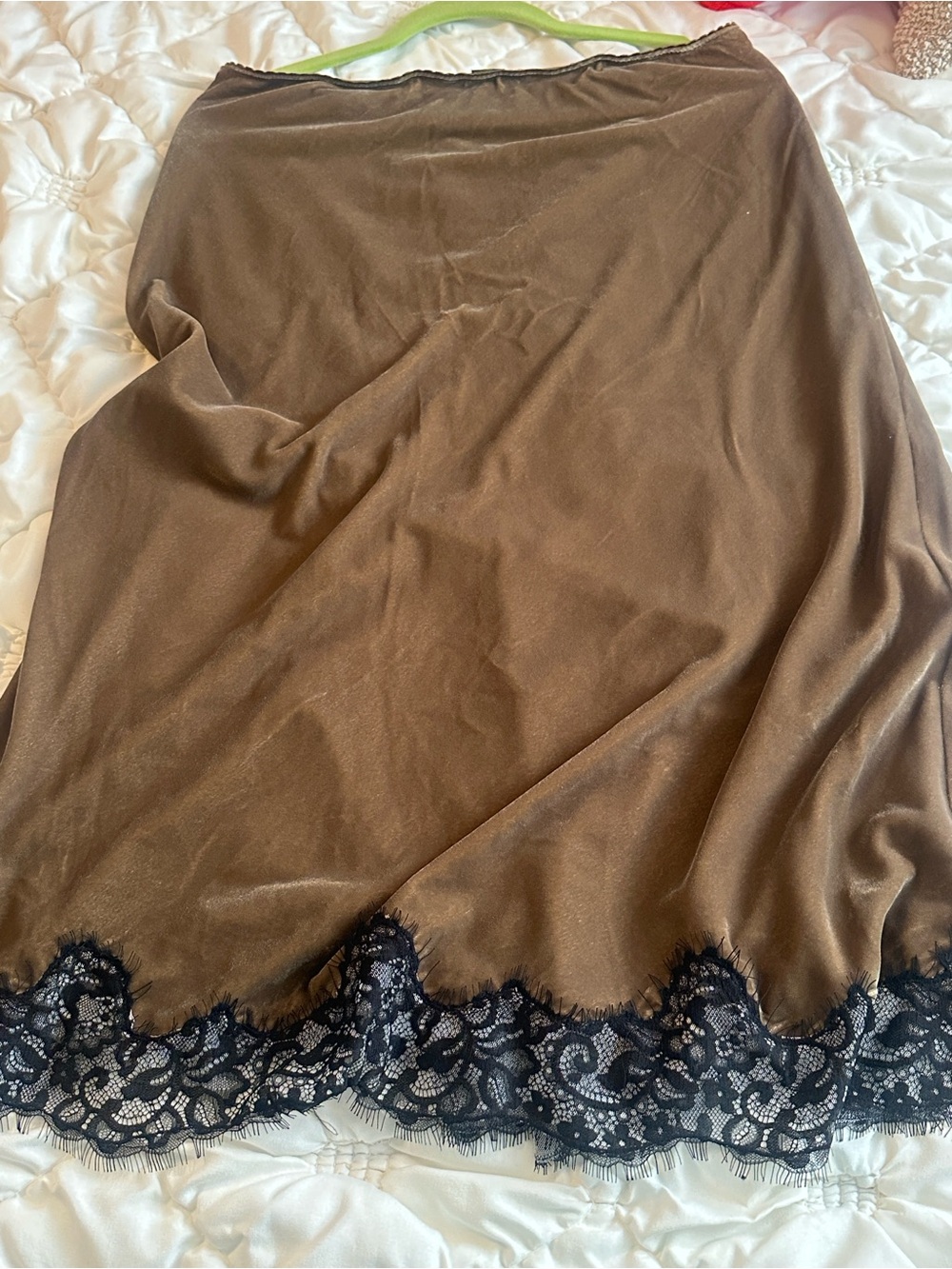 House of Harlow 1960 Olive Satin Slip Dress with Black Lace - Picture 2 of 10